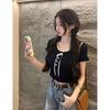 Summer new bow lace fake two-piece short-sleeved t-shirt slim-fit short gentle style chic top trendy