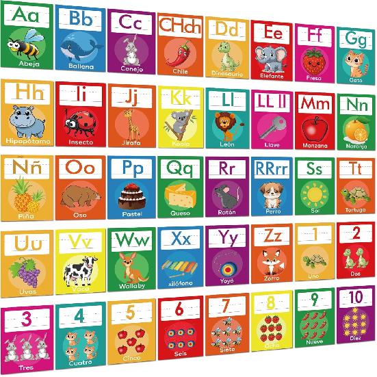 YIYDONG 40 Pcs Spanish Alphabet Line Bulletin Board Set Alphabet for Classroom Wall ABC Spanish Posters for Classroom Decor