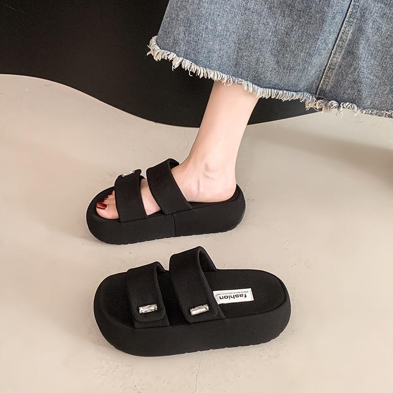 

Muffin thick-bottomed cool slippers women s summer wear new beautiful beach one-word drag fashionable cool 40 чёрный
