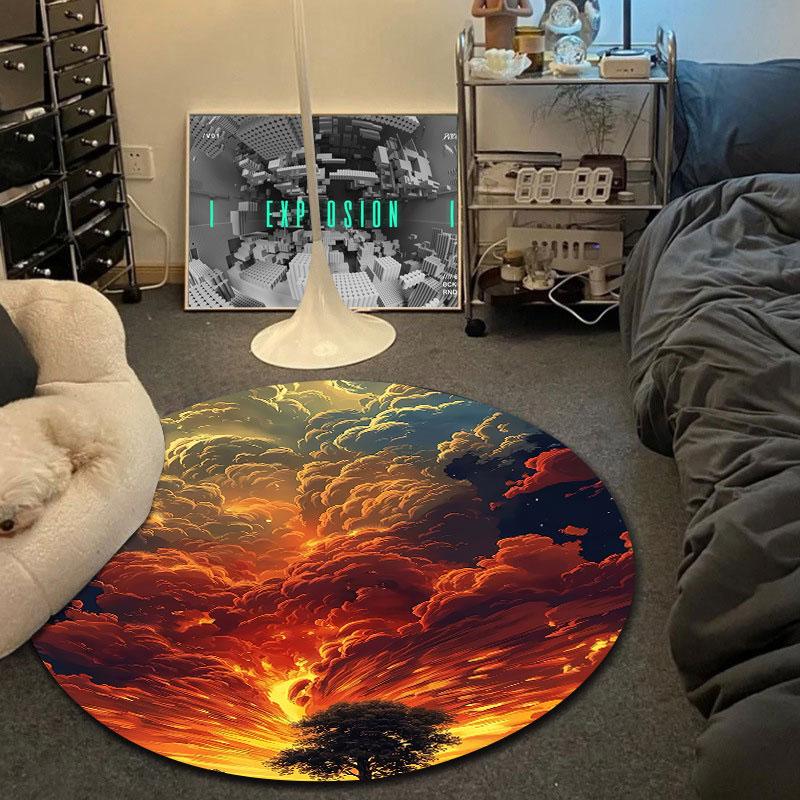 Boho Round Butterfly Multicolor Rug Mat, Non-Slip Floor Mat for Nursery