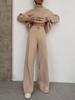 2025 European Style Brown Two-Piece: Long Sleeve High Neck Hoodie & Elegant Wide-Leg Pants