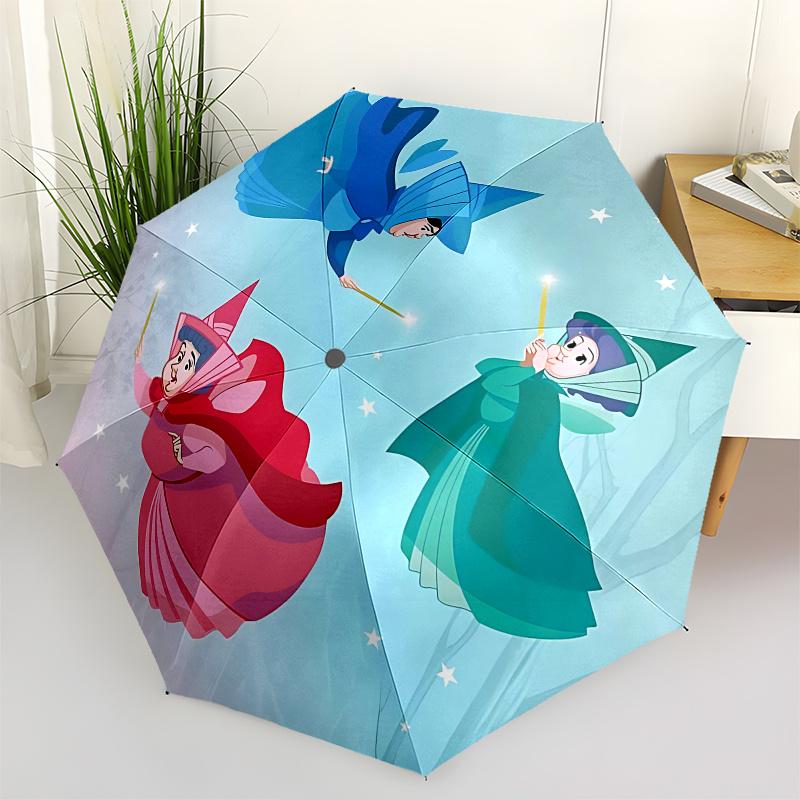 Fantasy Witches Wizardry Trio Automatic Opening and Closing Umbrella - 8 Ribs Portable Folding Umbrella with Plastic Handle, Suitable for Le