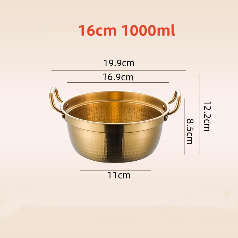 Kitchen Stainless Steel Korean Ramen Pot Double Handle Rust-proof Soup Noodle Small Pot Durable Gold Silver Milk Pot Cuisine