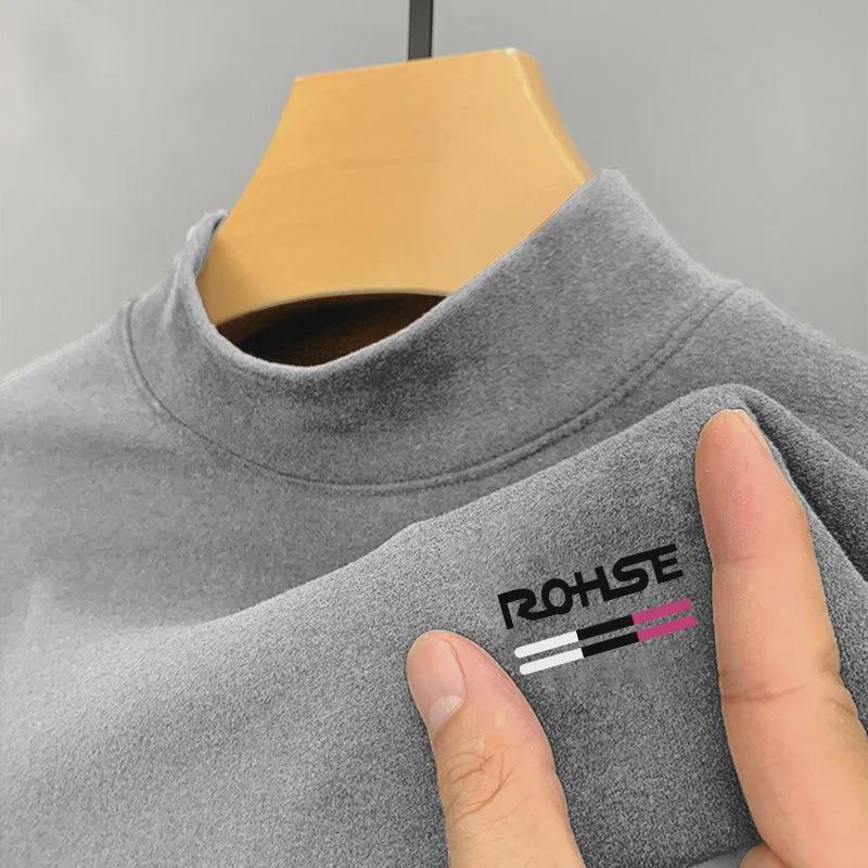 T-shirt à manches longues et col mi-haut pour homme, automne/hiver, coupe slim de style coréen, velours allemand, pour les personnes d'âge moyen et les jeunes.