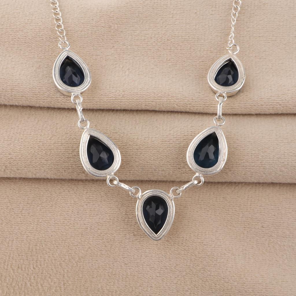 London Blue Topaz Gemstone Silver Bracelet 925 Sterling Silver Handmade Necklace Partywear Necklace RN-1-10