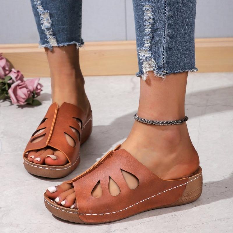Retro Women's Shoes Wedge Heels One-line Women's Slippers