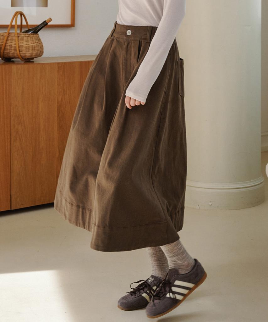 MALOUPE 3111 Brushed Collared Denim Skirt (Brown)