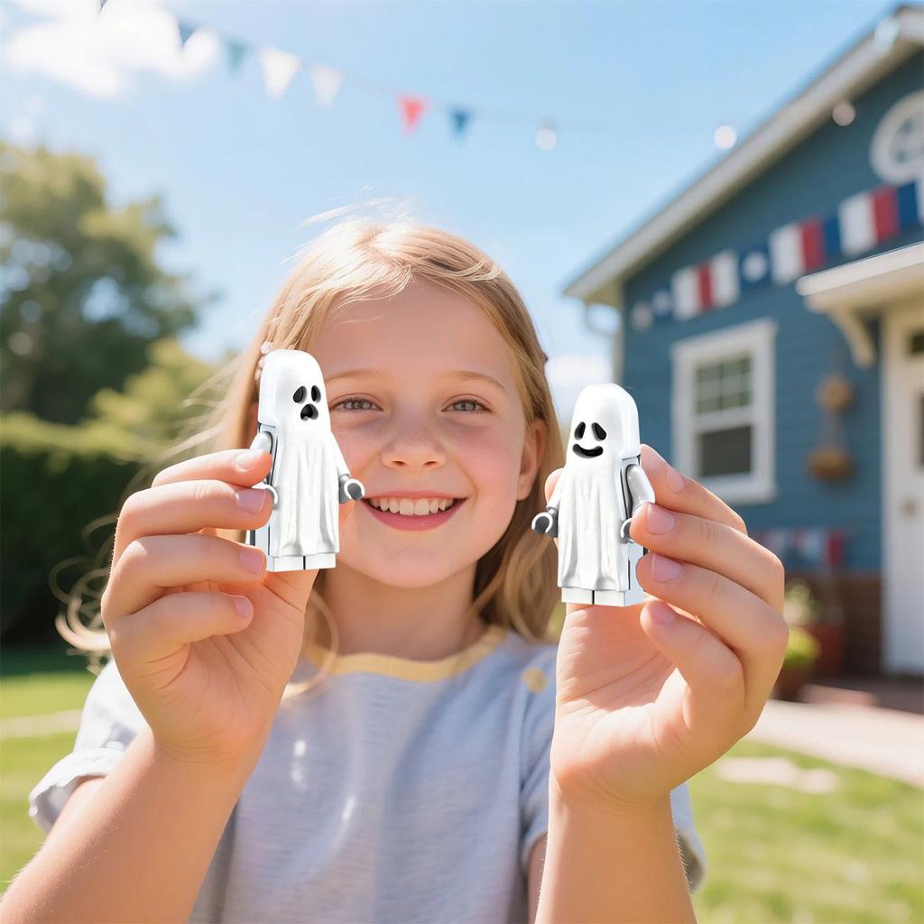Halloween Cute Cartoon Anime Prank Building Block People, Night Light Made Of Composable Building Block People Toy Halloween Decoration