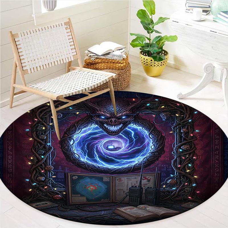 Vortex Crossing Gate Round Area Rug,Carpet Rug for Living Room Bedroom Sofa Playroom Decor,Non-slip Floor Mat