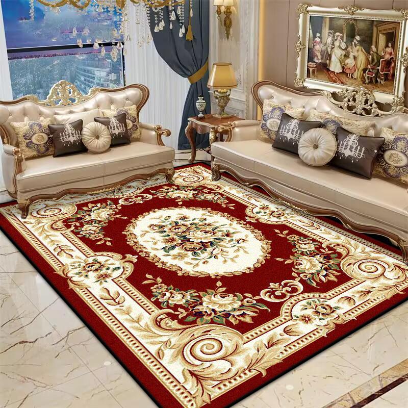 Persian Red Living Room Rug Antiskid Big Size Flower Design Bedroom Decoration Carpet Soft Entrance Door Mat Machine Washable