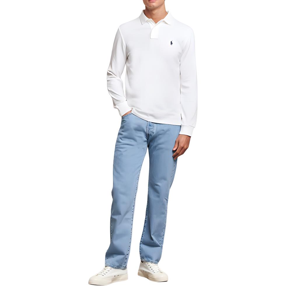 Polo Ralph Lauren Einfarbig Kleines Pony Gestickt Slim Fit Langarm Poloshirt Herren Oberteile Weiß 710549045-003