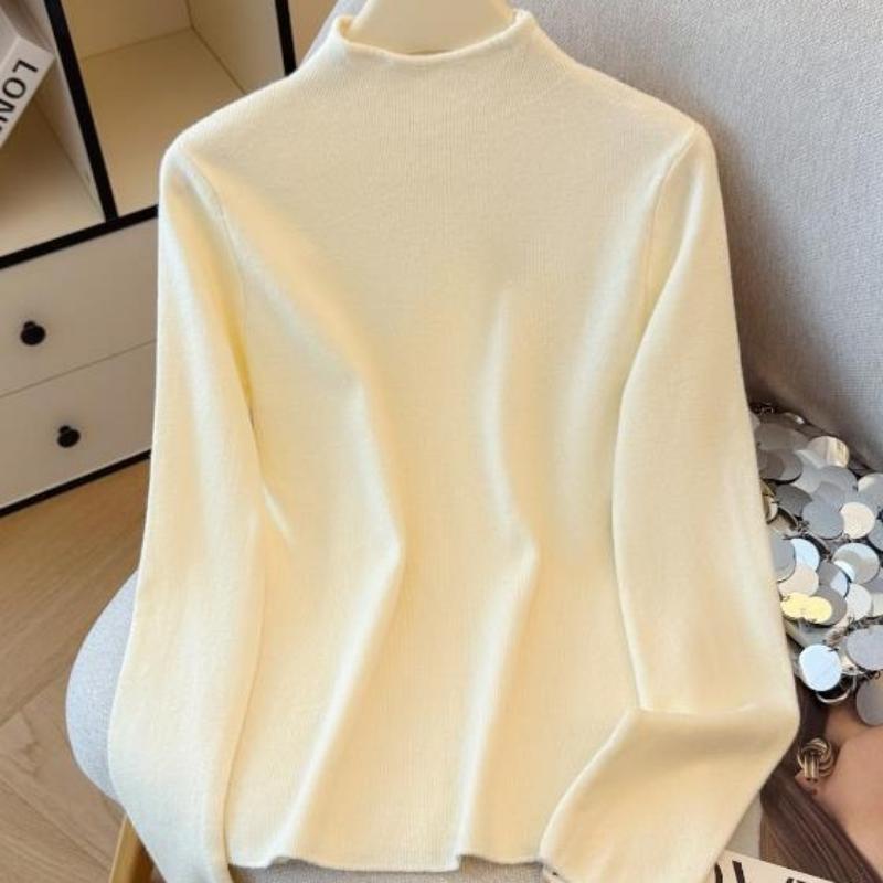 Stand Collar Knitted Long-sleeved Base Shirt Women in Spring Autumn and Winter New Pullover Sweater Tops Underwear Women