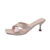Summer Square Toe Women's Fashion Slippers Fashion High Heel Dress Slides Casual Outdoor Footwear