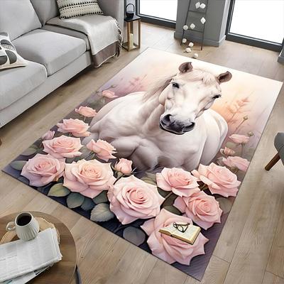 1 Stück Pferd Blumen Extra Groß Rutschfester Boden Teppich, Büro, Familie, Studio Großer Flächenteppich Innen Teppiche, Auffälliges Statement Stück