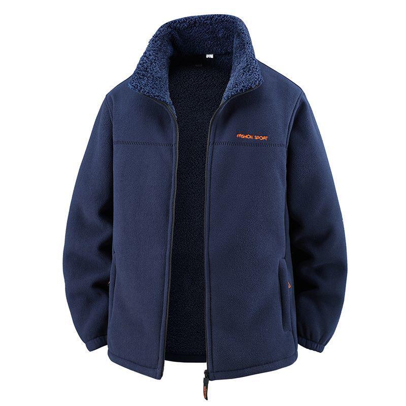 Men's Double-Sided Fleece Cardigan Jacket: Enhanced Warmth for Autumn & Winter, Windproof, Ideal for Middle-Aged & Young Adults
