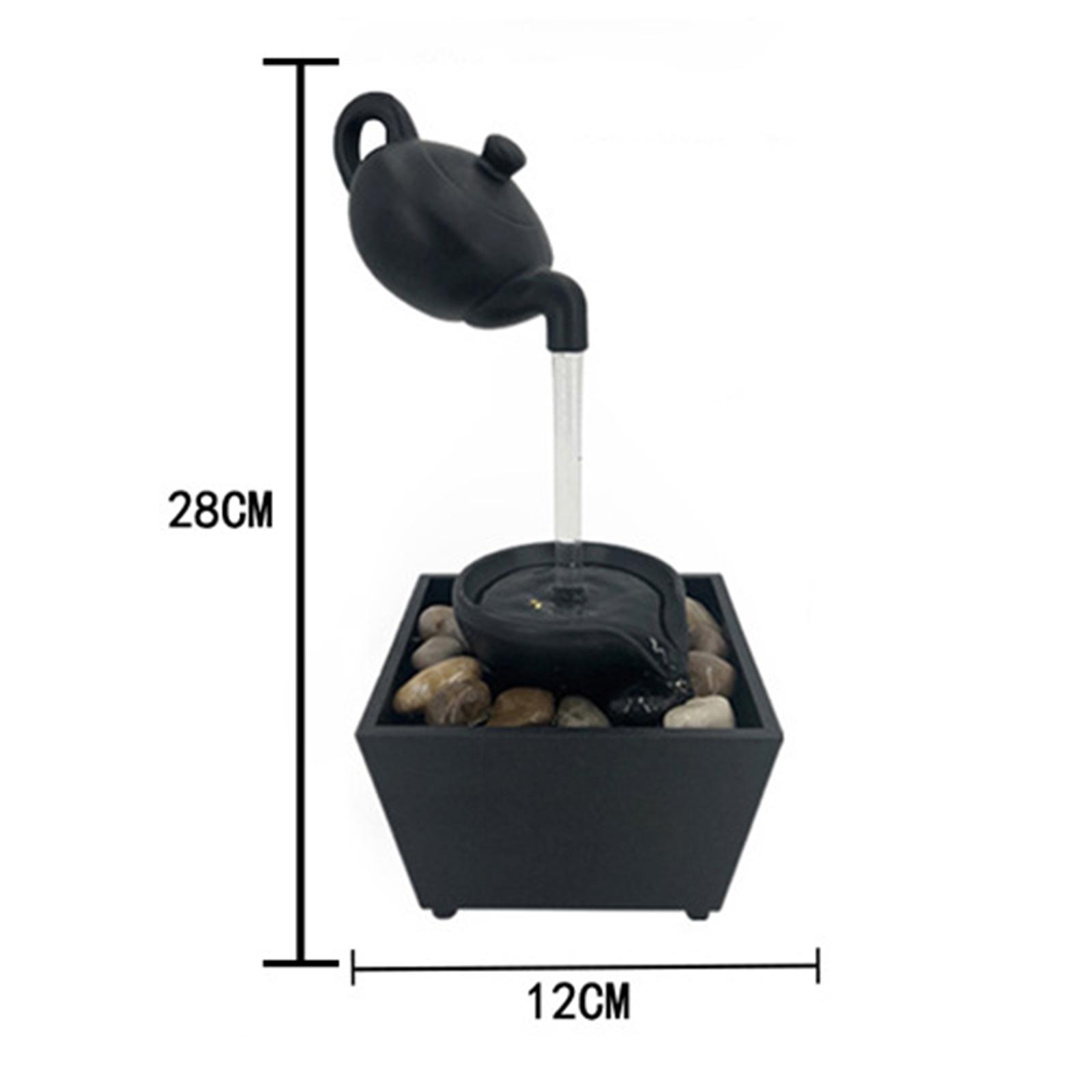 

Плавучий чайник, водный фонтан, расслабляющий водопад, украшение со светом и камнем для спальни, дома, офиса, гостиной чёрный