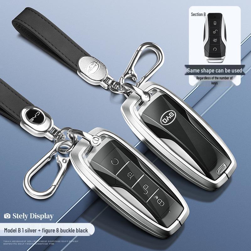 BYD Yuan Pro/Plus Car Key Cover - Genuine Leather Protective Shell with Metal Keychain