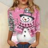 Christmas Limited Edition Women's 3D Snowflake and Snowman Print Round Neck Long Sleeve Hoodies Fashion Casual Long Sleeve Top