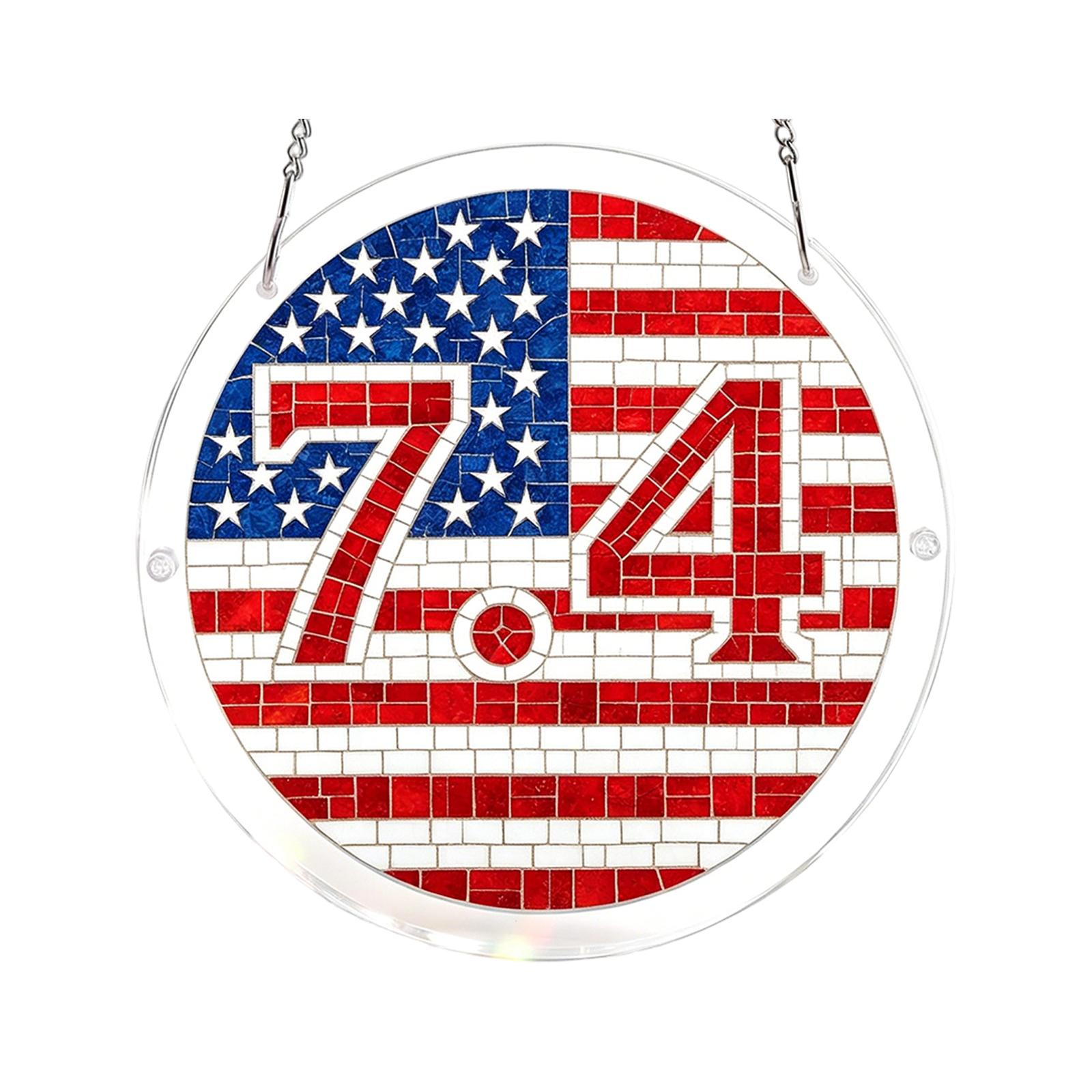 

2D Acrylic Hanging Puzzle Decorative Ornament Featuring Number 7 4 and Flag Pattern Suitable for Window Display or Wall Mounting One Size