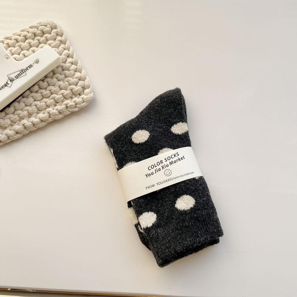 Wool Polka Dot Socks Medium Tube Socks Season Thickened And Piled Warm Terry Dot Winter Stockings