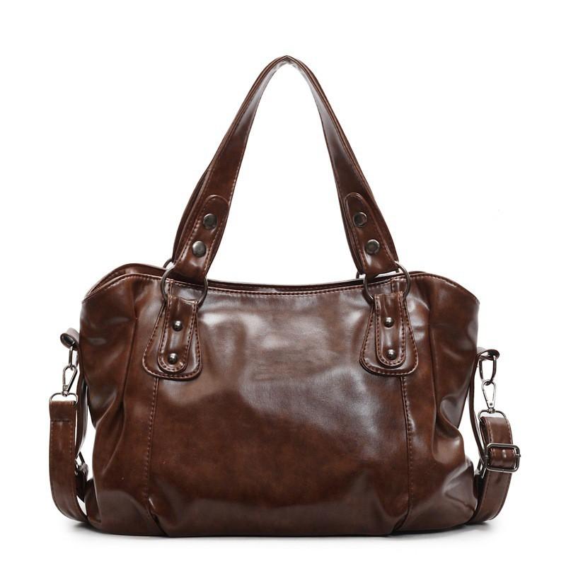 Soft PU Tote Bag Women Large Capacity Shoulder With Rivets Casual Crossbody Daily Use