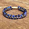 1pc CHENGYOUGE Bohemian Adjustable Bracelet - Natural Cat's Eye/Tiger's Eye Beads, Navy Blue & Golden accents, Adjustable Knot Closure, Everyday & Vac