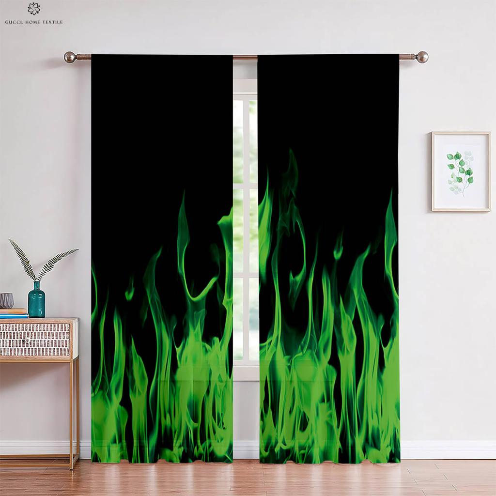 2pcs Water Flame Two Pole 3D Printing Curtain Polyester Fiber Machine Washable Bedroom Living Room Kitchen Decorative Curtain