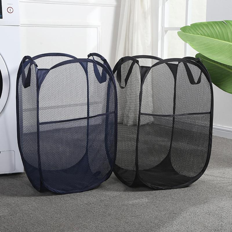 Collapsible Pop-Up Laundry Hamper Household Mesh Washable Dirty Clothes Toy Doll Storage Bathroom