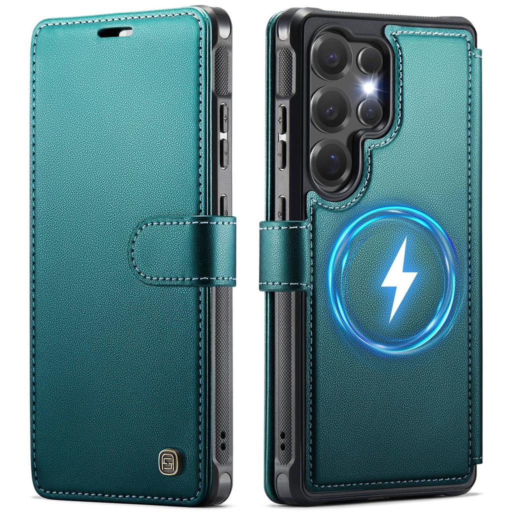 Magnetische Geldbörsenhülle für Samsung Galaxy S26 S25 S24 Ultra, PU-Leder Flip Cover, RFID-Kartenhalter, Ständer, Schlanke stoßfeste Hülle