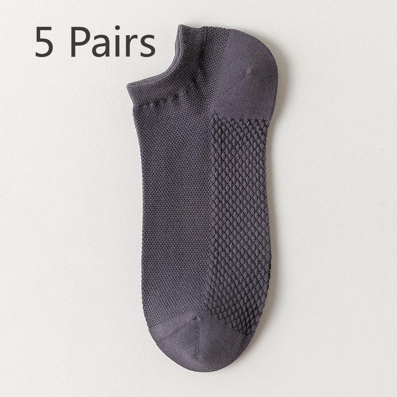 5 Pairs Boat Socks Men's Summer Invisible Socks Deodorant Absorbent Low Top Shallow Mesh Socks Non-slip Heel Socks