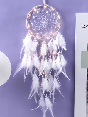 Dream Catcher White Feather Wind Chime Handmade Girls Room Bedroom Wall Hanging Ornaments Birthday Festival Gift Home Decoration