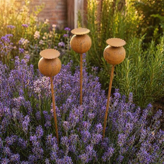 Rusty Outdoor Daisy Flower Metal Yard Stake, Rusted Iron Art Flower Garden Decoration, Weather-Resistant Garden Ornament for Lawn, Pathway, Patio, or