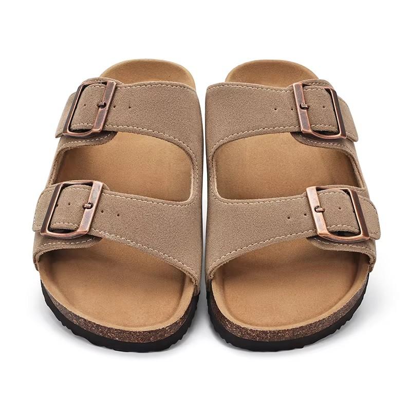 Fashion Shevalues Women's Cork Thong Sandals New Casual Leather Flip Flops Summer Unisex Cork Footbed Slippers Men Beach Vacation Slides
