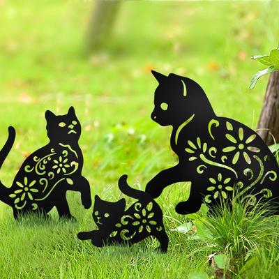 MrMrKura Gardening Goods Cat Metal Garden Ornament Plate Cat Garden Figurine Garden Ornament Openwork Iron Outdoor Garden Object Gardening Supplies