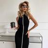 Stitch Contrasting Color Stand Up Collar Slim Fit Elegant Sleeveless High Street Niche Knitted Mid Length Hip Hugging Skirt