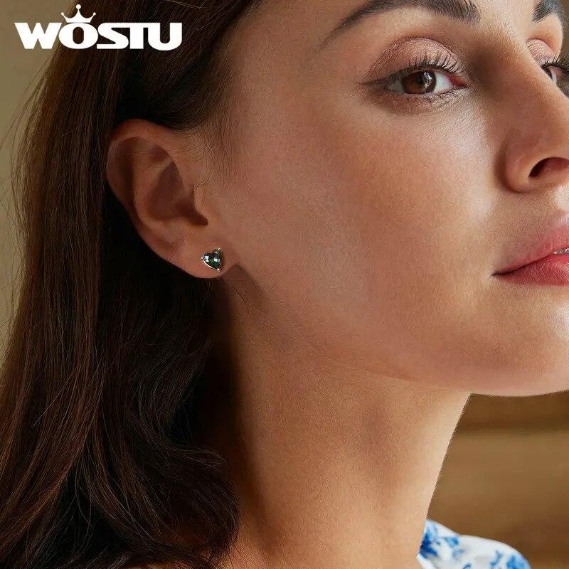 WOSTU 925 Sterling Silver 7MM Heart Stud Earrings Women Rainbow Mystic Topaz Wedding Earring Party Jewelry Gift For Mom Daugther