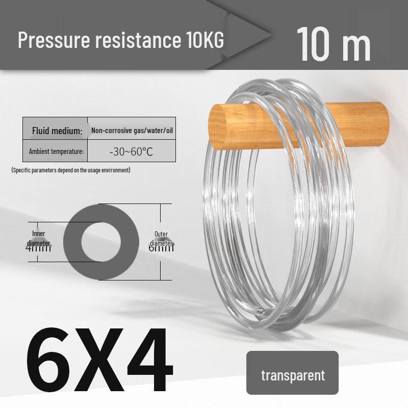PU High-Pressure Pneumatic Hose (6x4mm, 10m, Transparent)