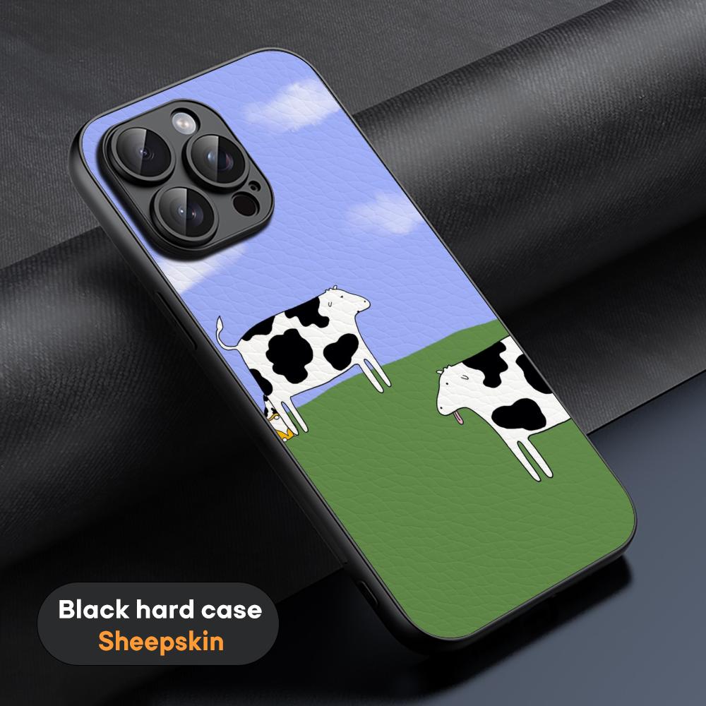 Cow print cteative painting art pattern Phone Case For iPhone 16 15 14 13 12 11 Plus Pro Max Limited Black hard case Sheepskin