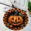 Spooky Halloween Skull & Pumpkin Round Mat - Soft Polyester, Non-Slip Backing, Machine Washable - Perfect for Living Room, Bedro