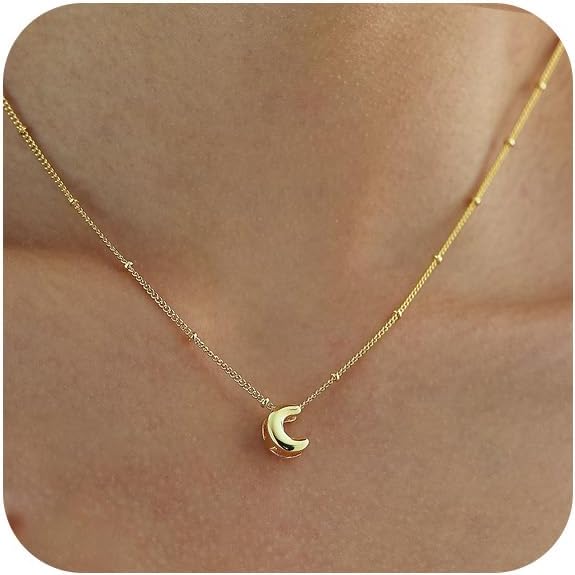 Bubble Letter Necklace Gold, Dainty Initial Necklaces for Women 14K Gold Plated Small A to Z Name Necklace Personalized Simple Initial Pendant Cute