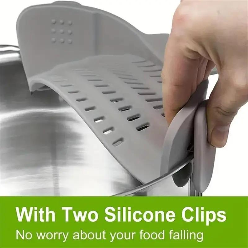 1Pcs Silicone Strainer, Pot Strainer, Adjustable Clip On Strainer For Pots Pans And Bowls, Kitchen Pot Strainer