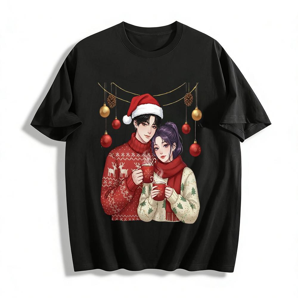 

Christmas Limited Couple Knit Tops Elk Christmas Tree Print Festive Casual Pullover Sweaters Pure cotton T-shirt XXS