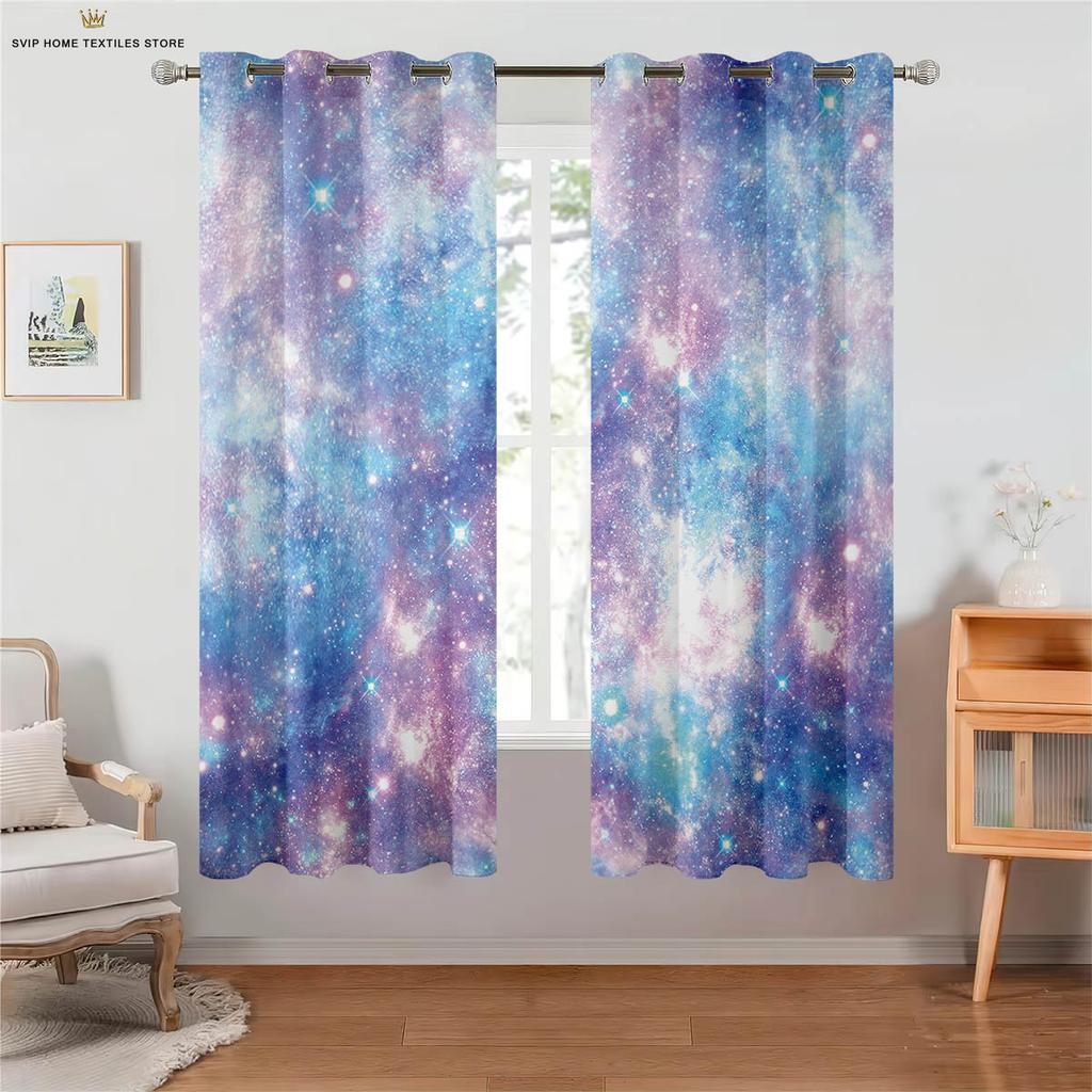 Simple Rainbow Print Curtains, Colorful Starry Sky, Bedroom, Living Room, Balcony, Kitchen, Decorative Window, Home Decoration