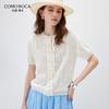 Komomboka Women's Linen Blend Lace Trim Short Sleeve Knit Cardigan