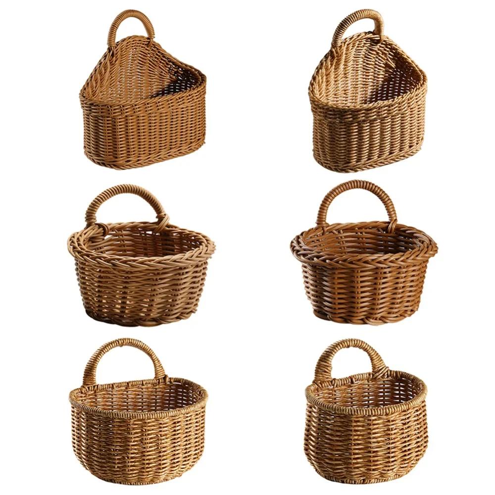 New Hand-woven Kitchen Storage Basket With Handle Woven Hanging Baskets For Fruit Sundries Organizer Plant Decoration Wall Baske