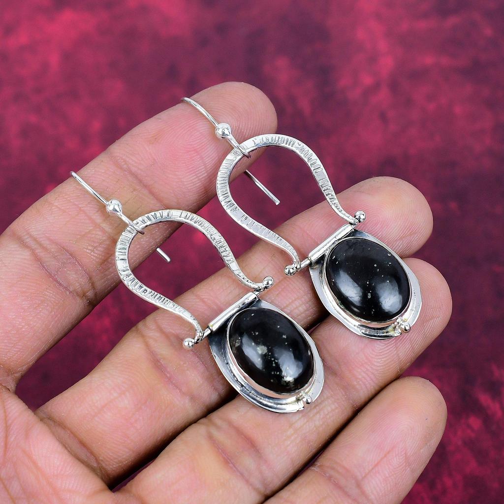 Shungite Jewelry, 925 Solid Sterling Silver Earrings Jewelry, Handmade Earrings Gemstone Jewelry For Women