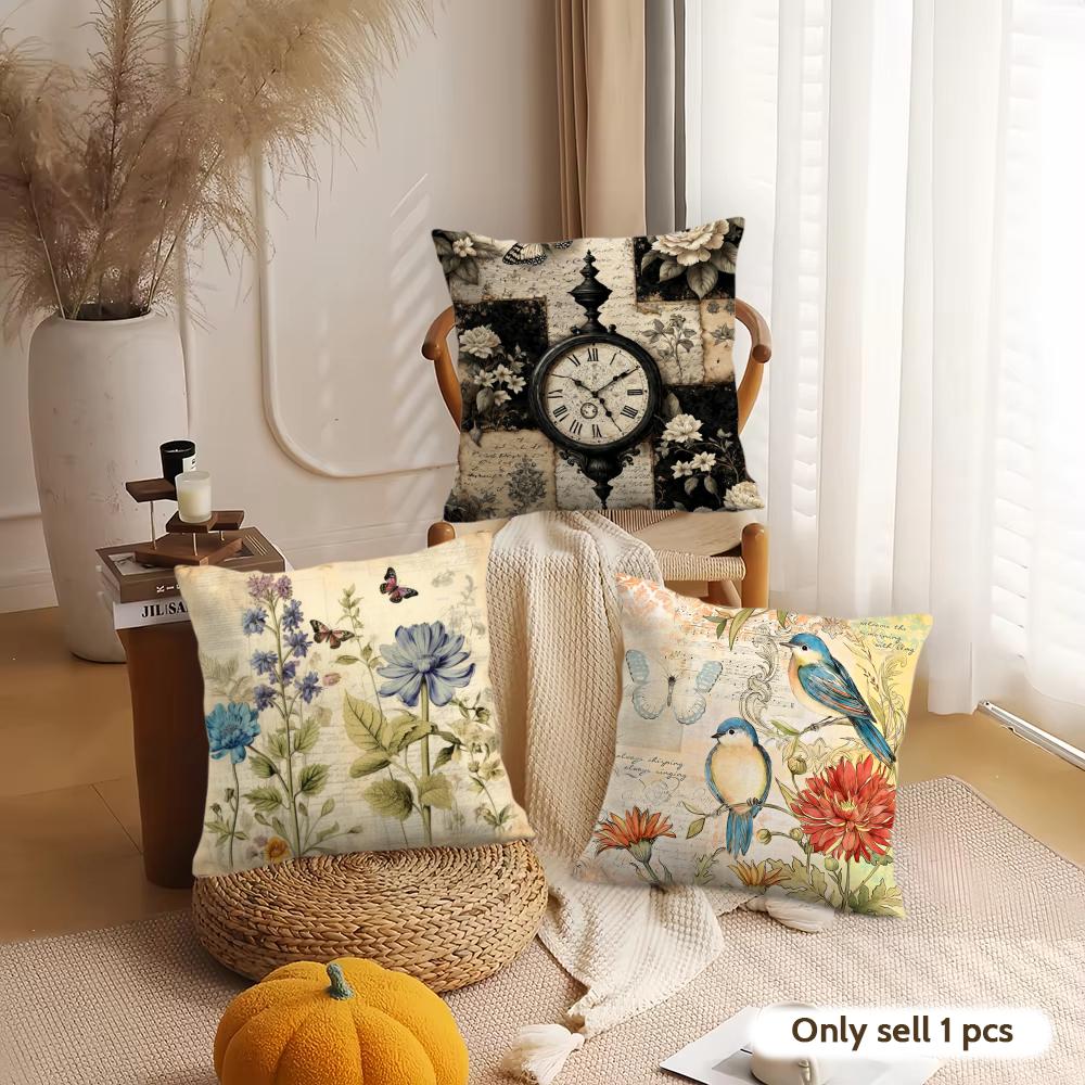 Vintage Floral Cushion Cover Silky Short Plush Invisible Zipper Dustproof Sofa Pillow Case For Home Decor
