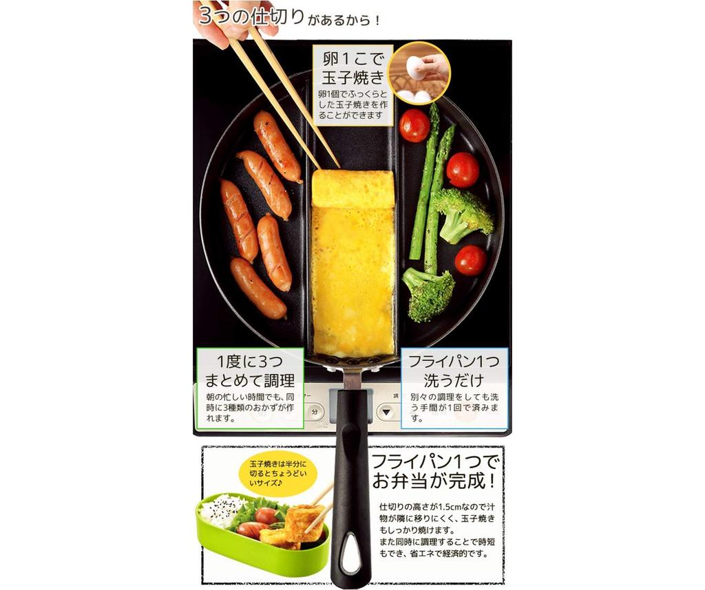Ernest Frying Pan Egg Triple Induction Cooks Three Side Dishes Including Omelets and Soup Favorite Brand of Major (Center Pan), Compatible,
