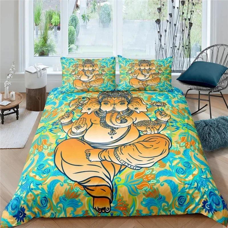 Lord Ganesha Bettbezug, Mikrofaser, indischer Elefant, Bettwäsche-Set, Bohemia-Mandala, Bettbezug, Kingsize, für Jungen und Mädchen, Zimmerdekoration