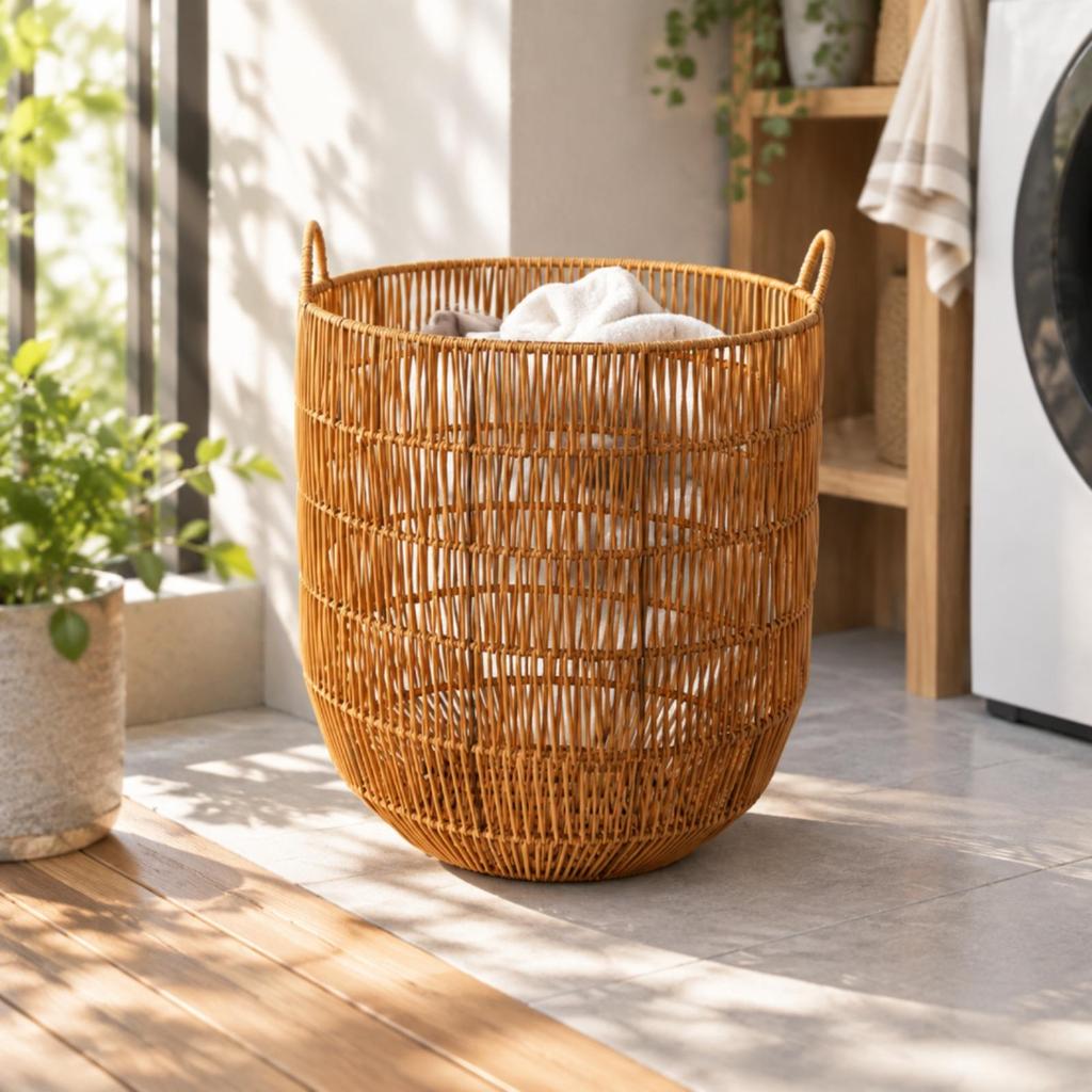 OpenLidless Laundry Basket Brown Woven Hamper with Carry Handles Sturdy for